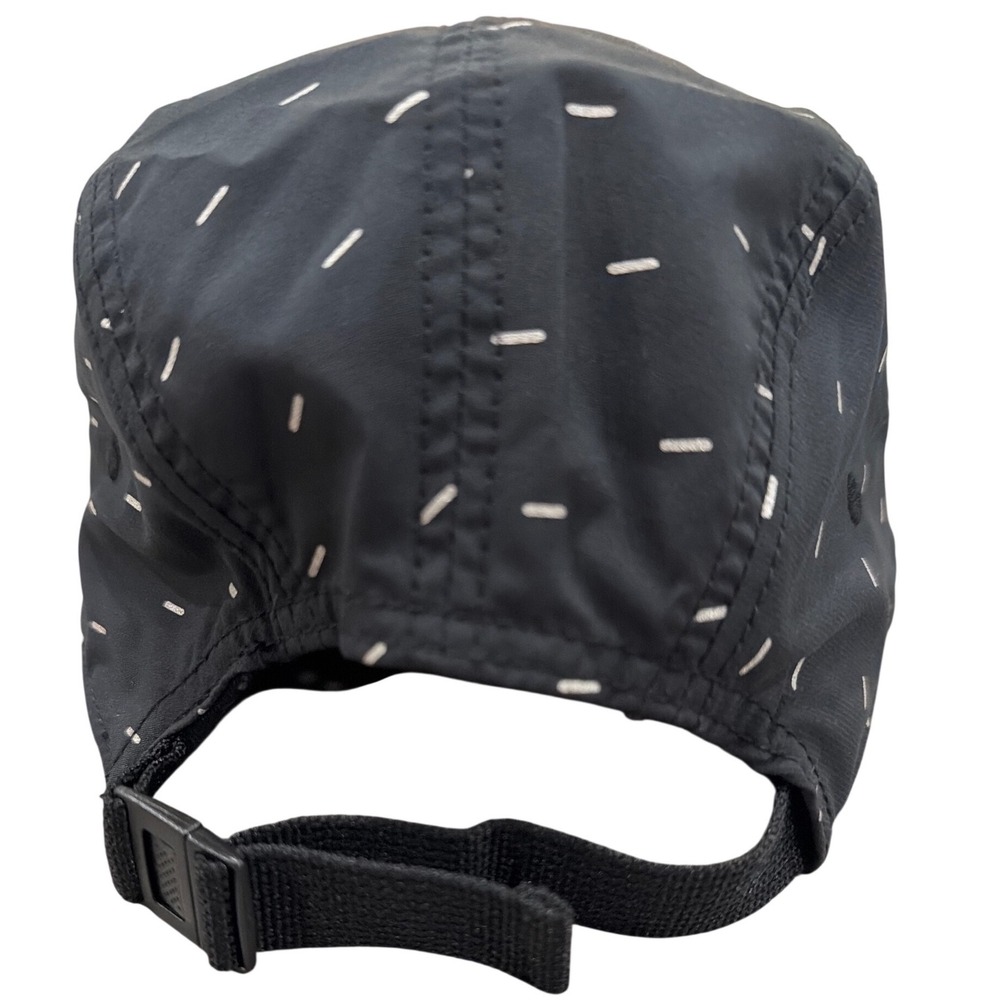 Nike AW84 5 Panel Running Hat Black White Dash Pattern Adjustable Swoosh Cap - Picture 2 of 6